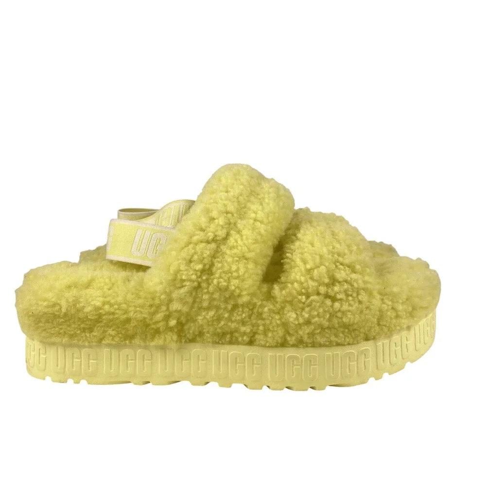 UGG Oh Fluffita Slip On Sandals Yellow Women's Fur Open Toe Flippers Size‎ 9